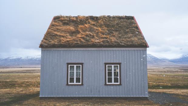 a small blue house